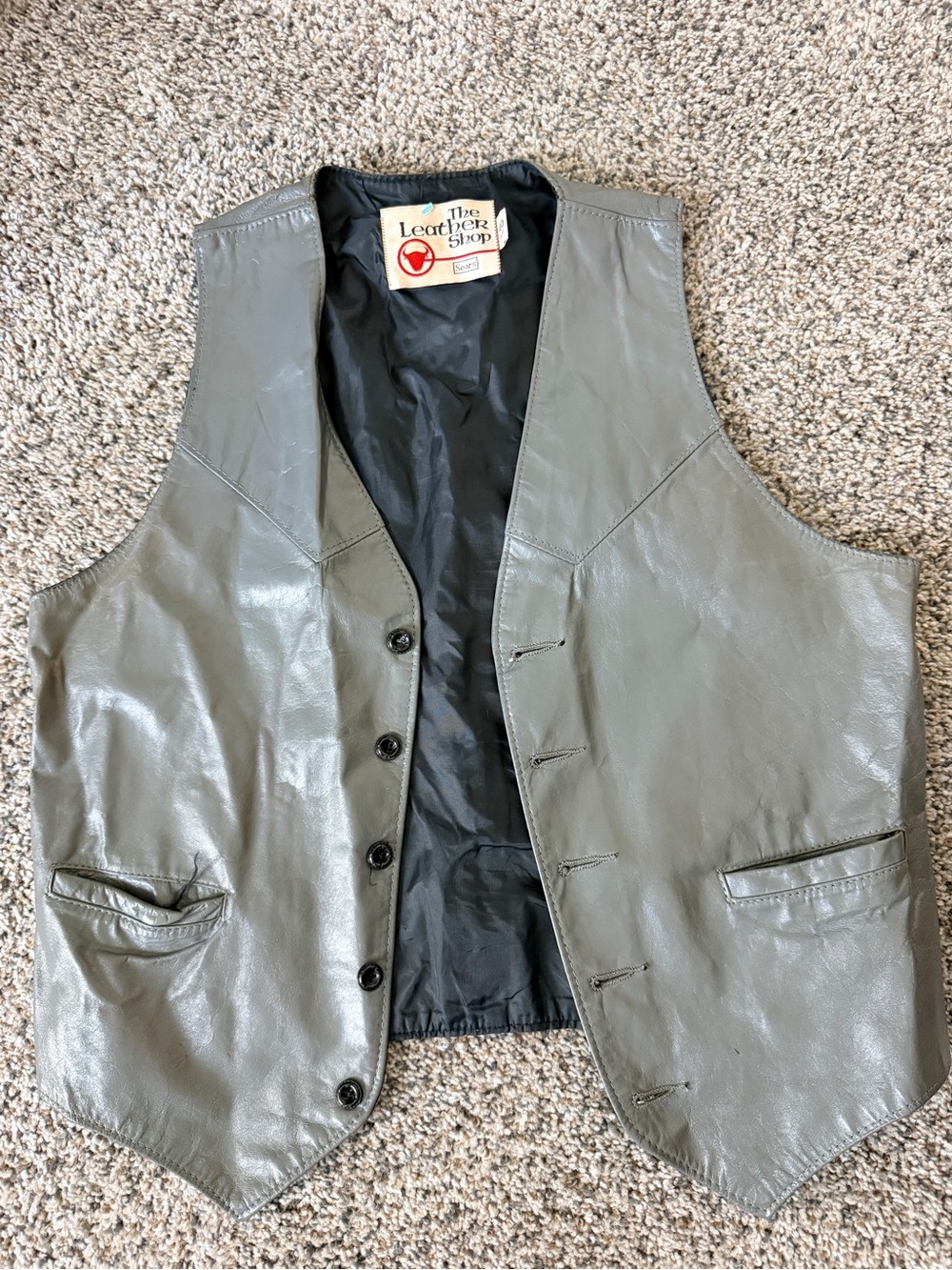 Vintage Biker Sears Men's Gray Leather Button Vest